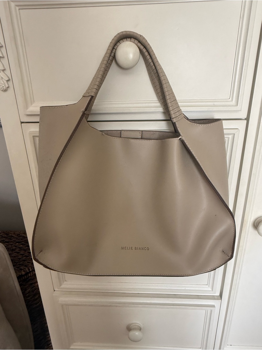 Melie Bianco Taupe Vegan Leather Tote with Wrapped Handles